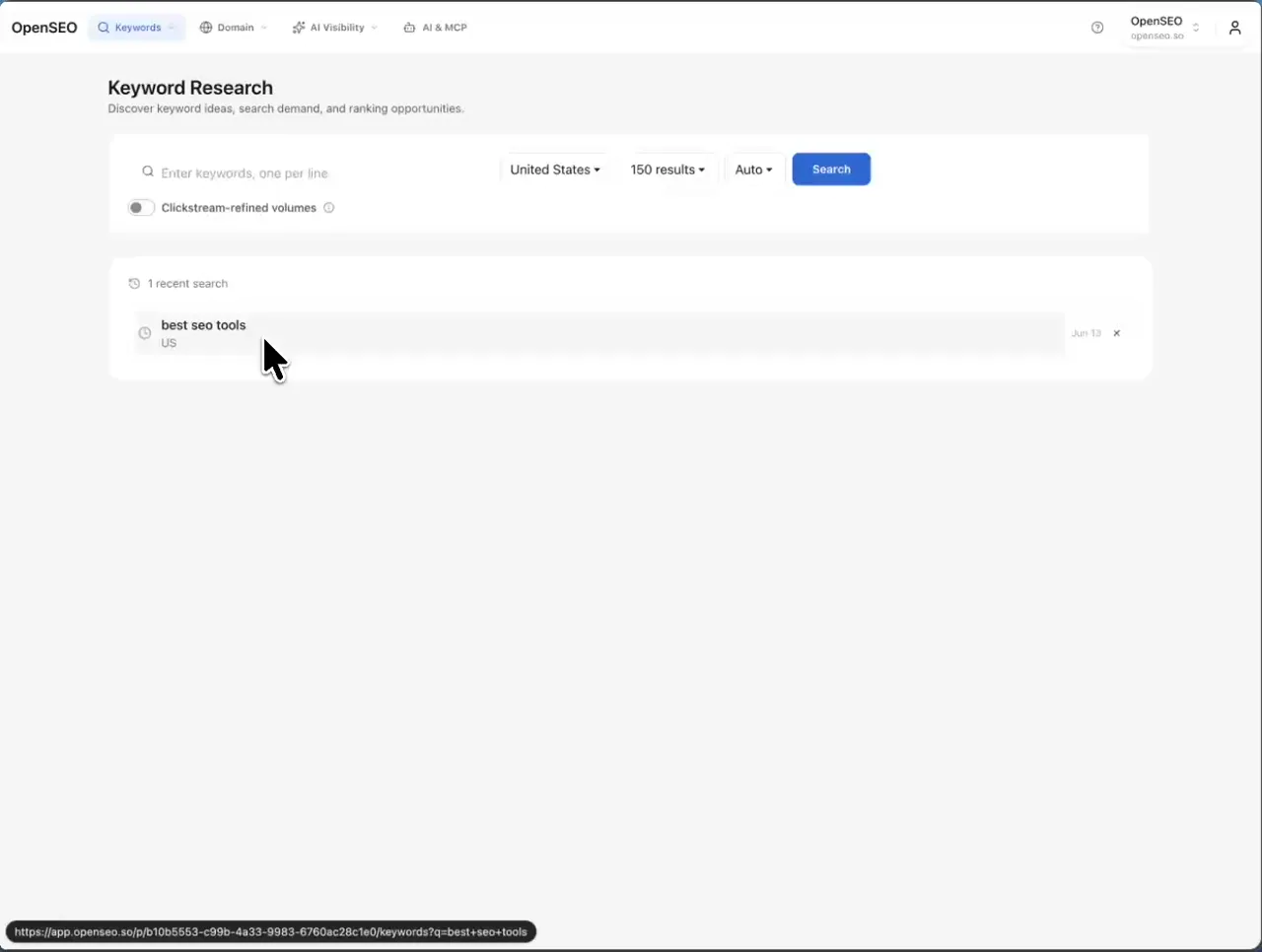 aeotrace keyword research dashboard